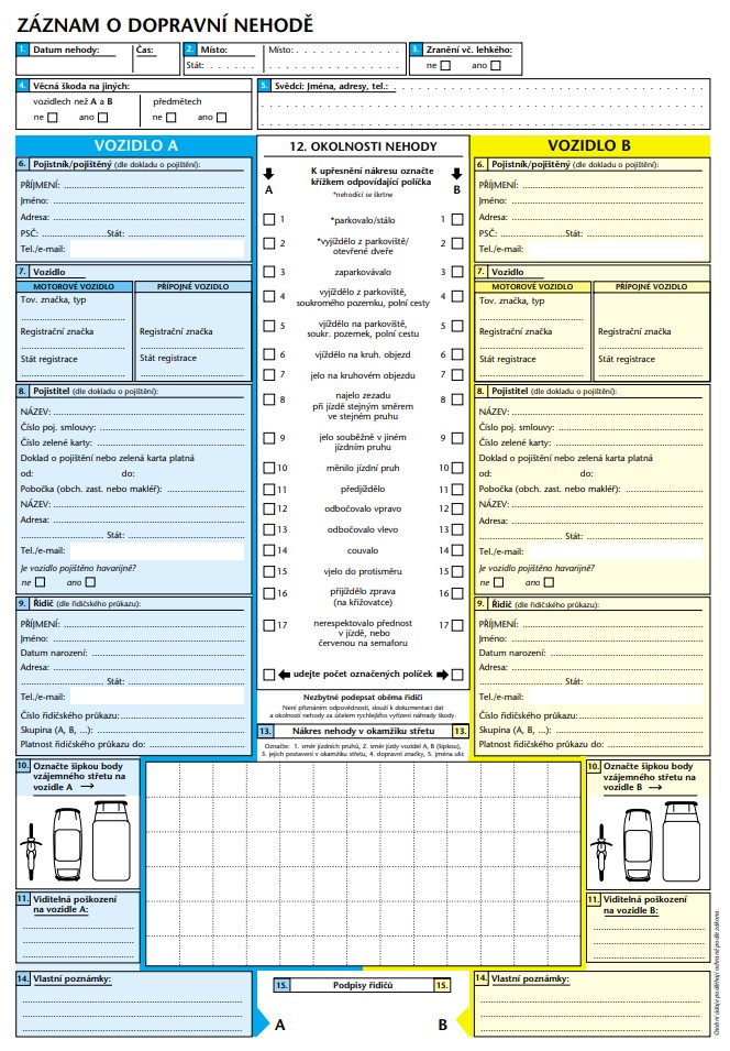 Jak správně vyplnit záznam o dopravní nehodě