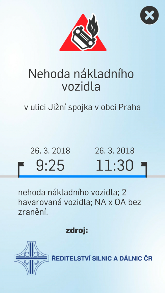 Dopravní info – mobilní aplikace - detail události Dopravní info – mobilní aplikace - detail události
